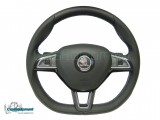 Volante OEM Flat Bottom MFSW para Skoda Octavia 3 / Fabia 3 / Superb 3 - Costuras plateadas - Levas DSG - Airbag