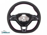 Volante OEM VRS Fondo plano MFSW Skoda Octavia 2, Superb 2, Costura ROJA - Paletas DSG